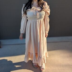 ViVI Blush Off-Shoulder Smocked Maxi Dress